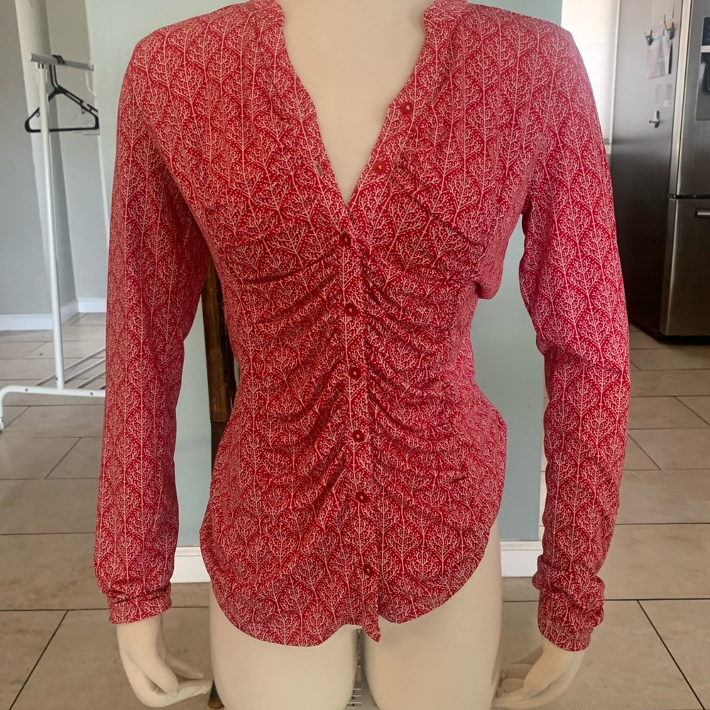 Down east ruched bust long sleep blouse